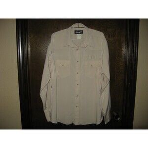 Mens Wrangler Western Shirt Beige Pearl Snap Embrodered Rope Logo On Back Sz XL